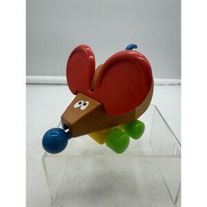Vintage Wooden Mouse Toy on Wheels Tail Moves